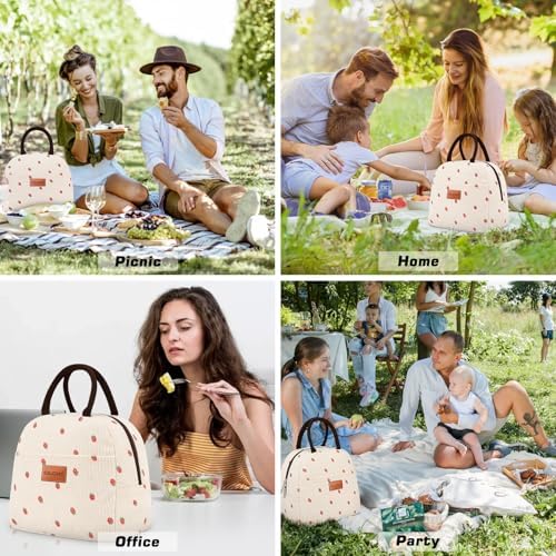 BALORAY Lunch Bag for Women Men Adult Lunch Box (Corduroy Strawberry), M
