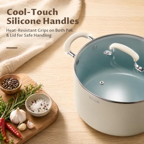 BEZIA 8QT Non Stick Stock Pot with Lid, Ceramic Induction Cooking Pot