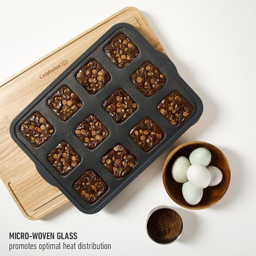 Calphalon Omni 12-Cup Brownie Pan with GlassFlex Technology, Flexible Silicone & Micro-Woven Glass Core for Ultra Airflow & Even Browning, Grey