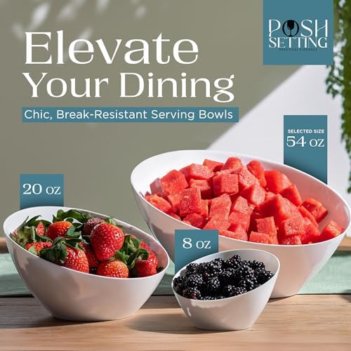 5 Pack White Angled Plastic Serving Bowl Disposable for Party Table 54oz