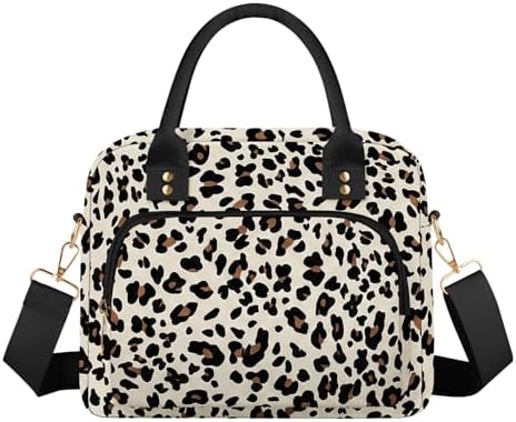 Lunch Bag Large Insulated Lunch Box for Women Adult Cute Lunchbox Lunch Bags Boxes Pail with Shoulder Strap for Work Mom Picnic Office Travel 11.4×6.8×9.1 inches 11.5L (Leopard)