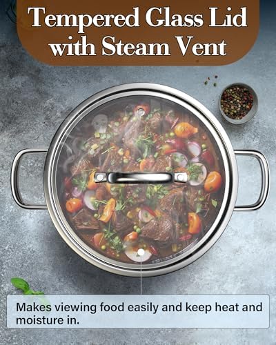 Cook N Home 7 Quart Tri-Ply Clad Stainless Steel Stockpot with Glass Lid