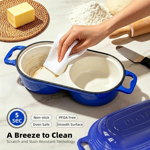 Enameled Cast Iron Dutch Oven Pot with Lid, Double Bread Loaf Pan