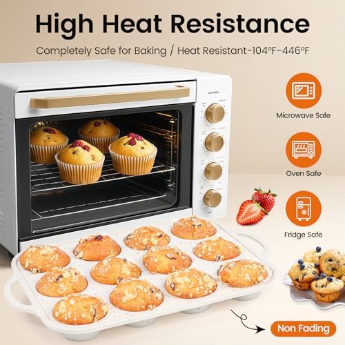 Silicone Muffin Pan with Metal Reinforced Frame - Muffin Pan for Homemade Muffins, Cupcakes, Muffin Cakes, and Bread, Oven and Dishwasher Safe (12 Cups×2pack)