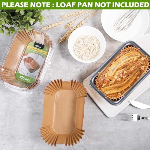 Webake 100Pcs Unbleached Parchment Paper Mini Loaf Pan Liners for 6x3 Small Banana Bread Pan, Ready-to-Use, Non Toxic Baking Papers