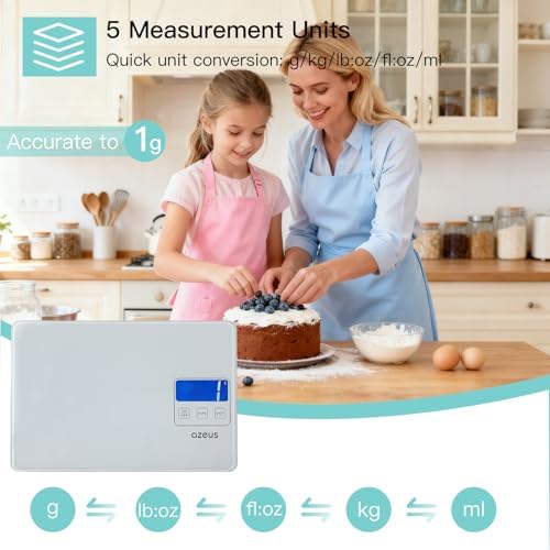 AZEUS 15 kg Digital Kitchen Scale, 1 g Precision, Tare, 5 Units