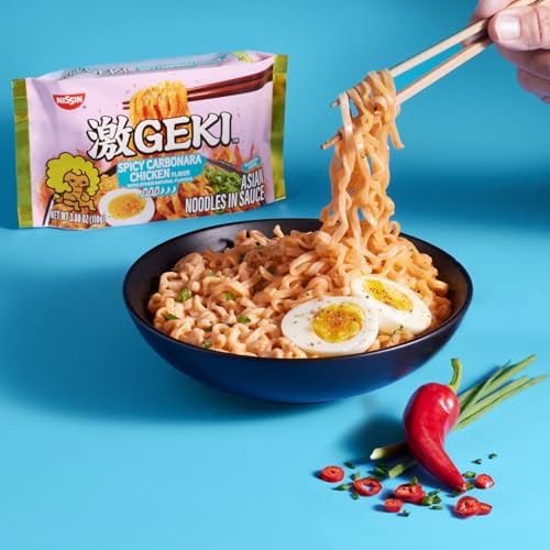 Nissin Geki Chili Infused Asian Noodles, Spicy Carbonara Chicken (Pack of 20)