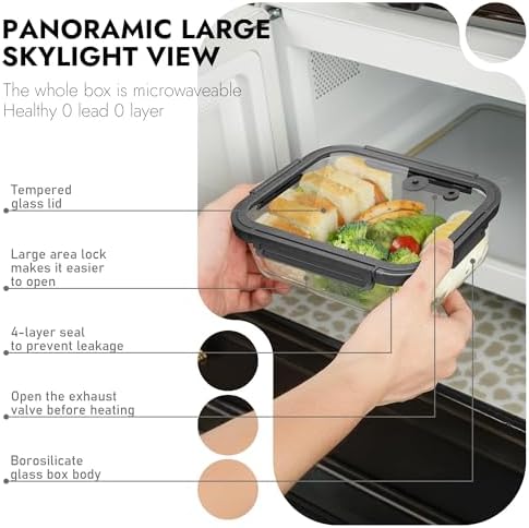 10-Pack Glass Food Storage Containers with Tempered Glass Lids – Borosilicate, Airtight, Oven-Safe (-4°F~950°F), BPA-Free, 4.4 & 1.6 Cup, Leak-Proof, Dishwasher Safe (Gray)