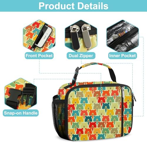 esouler Lunch Box Kids Insulated Lunch Bag for Boys & Girls Durable Children Lunchbox for School with Water Bottle Holder-Bear