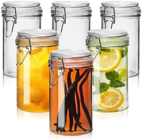ComSaf Small 16 oz Glass Jars with Airtight Lids 6 Pack Pickling Pantry