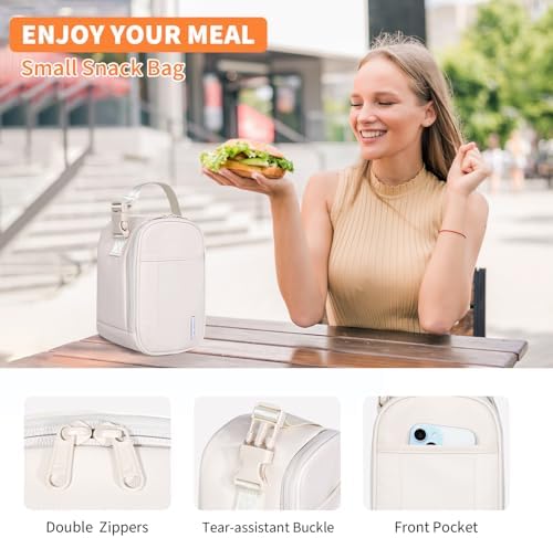 NOL Small Insulated Snack Bag Mini Freezable Cooler Pouch 3L fit 3 Cans | Wide-Mouth 6hours Cool & Warm Lightweight Leakproof Nylon Box for Work Travel Cream