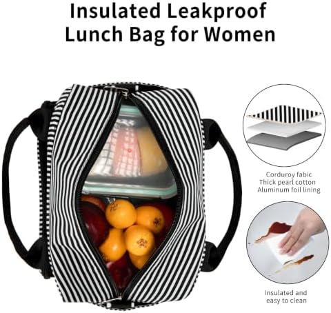 GASSDA Lunch Box for Women Insulated Lunch Bag Women Adult Cute Lunch Bags Reusable Lunchbox Cooler Tote Bag for Work Picnic (Black and white stripes)