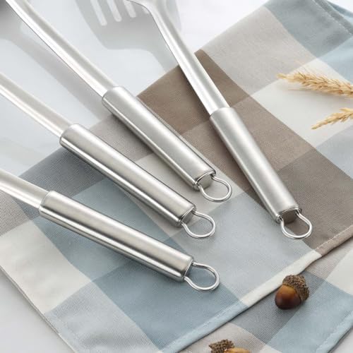 Pleafind 2-Pcs Ladle and Slotted Spoon, Soup Ladle and Strainer Spoons, Stainless Steel Cooking Spoon and Skimmer Spoons, Kitchen Utensils, Wok Utensils for Home and Restaurant, Dishwasher Safe