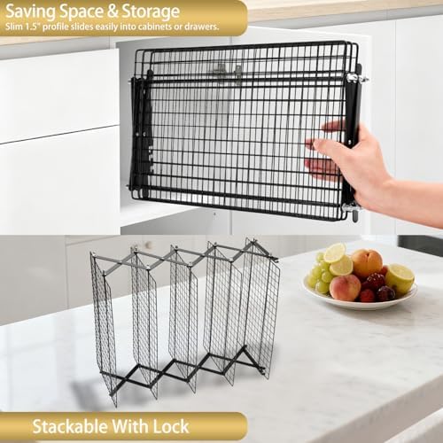 5-Tier Stackable Cooling Rack for Baking, Collapsible Wire Cookie Rack with Adjustable Heights, Non-Stick Roasting & Drying Rack for Cupcakes, Pies and Pastries, Space-Saving Kitchen Essential