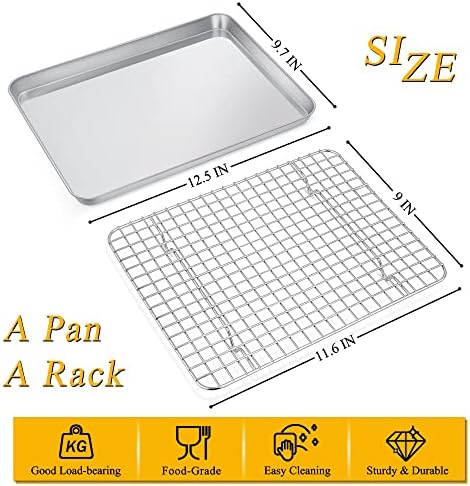 P&P CHEF 12.5 Inch Toaster Oven Pan Tray with Wire Rack, 2 PCS