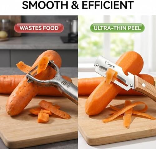 Maxjoy Vegetable Peeler, Stainless Steel Wooden Handle for Potato, Fruit