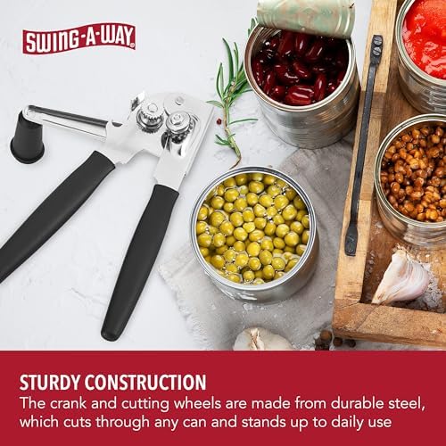 Swing-A-Way Easy-Crank Can Opener with Folding Crank Handle, Manual Hand Held and Sharp Blade, Stainless Steel, Easy Turn Knob, Basic Kitchen Essentials, For all Can Sizes (Black)