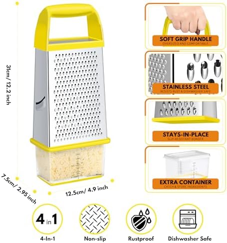 Cheese Grater With Container Box Grater Stainless Steel Kitchen Yellow