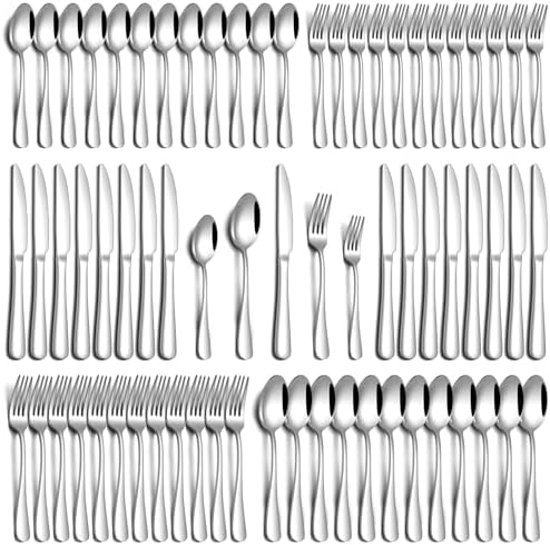 PHILIPALA 60 Piece Silverware Set, Stainless Steel Flatware Set for 12 Food Grade Novelty Flatware Cutlery Utensil Set Include Knife Fork Spoon Mirror Polished Dishwasher Safe