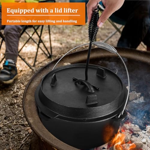 Leonyo 7QT Pre-Seasoned Dutch Oven Camping with Lid Lifter, 2-in-1 Pots