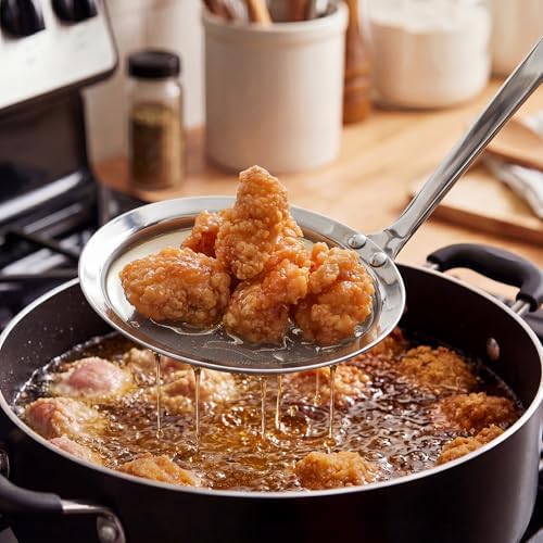 Hiware Stainless Steel Fat Skimmer Spoon - Fine Mesh Food Strainer for Grease, Gravy and Foam, Japanese Hot Pot Skimmer with Long Handle (Pack of 2)