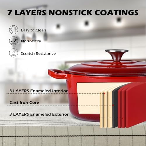 Leonyo 6-Quart Enameled Cast Iron Dutch Oven Pot with Lid,