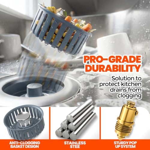 3 in 1 Kitchen Sink Drain Strainer Stopper Basket Pop Up Silver