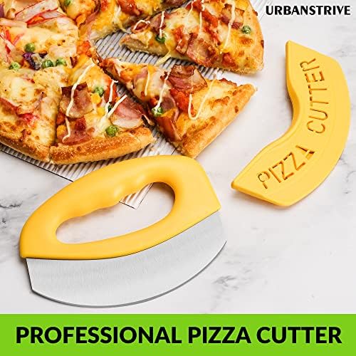 Urbanstrive Heavy Duty Stainless Steel Pizza Cutter with Cover, Super Sharp Blade Pizza Knife Pizza Cutter Rocker, Perfect Kitchen Gadgets for Pizza Cutting Home Essentials (Yellow)