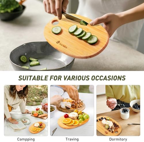 2 Pack Small Bamboo Wood Cutting Board for Kitchen Mini Wooden Chopping Board Lightweight Charcuterie Serving Board Handheld Butcher Block Non-Toxic Chef Set Camping Fruit Housewarming Essentials