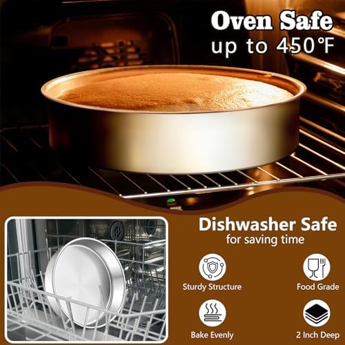 LIANYU Cake Pan 9 Inch Round, Stainless Steel Round Wedding Cake Baking Pan