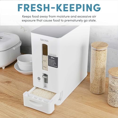 Aroma Housewares 27lbs Large Rice Dispenser, 7.25 x 16.5 x 16.5 inches, White