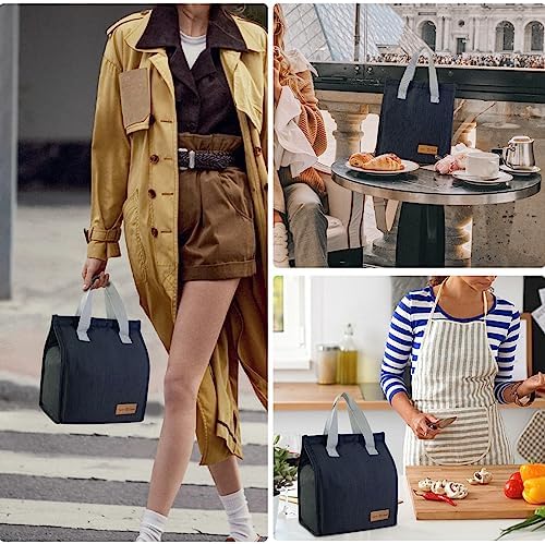 Mziart Minimalist Lunch Bag Small Insulated Lunch Box for Women Men, Black