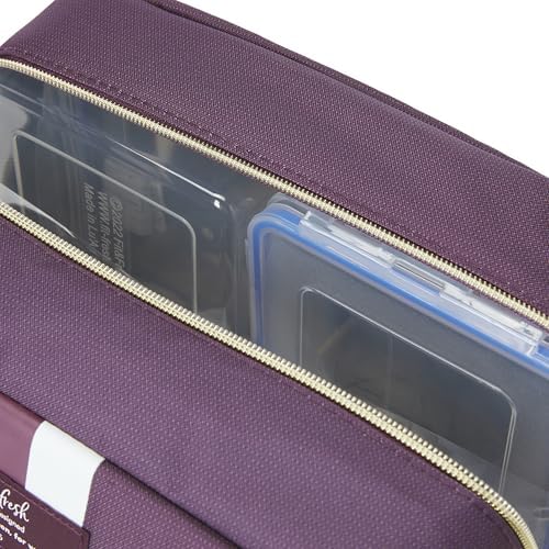 Fit & Fresh Bloomington Lunch Bag for Women - Insulated Large Lunch Box for Work with Containers, Leak-Resistant, Stain-Resistant, Zipper Closure, Plum Stripe (Pack of 4)