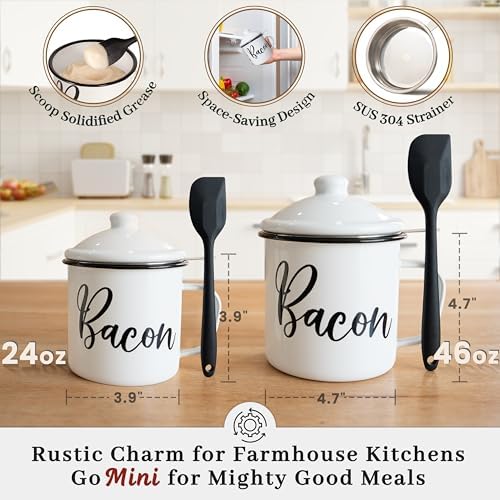 Ayerphalo 24oz Enamel Bacon Grease Container with Strainer, Farmhouse White