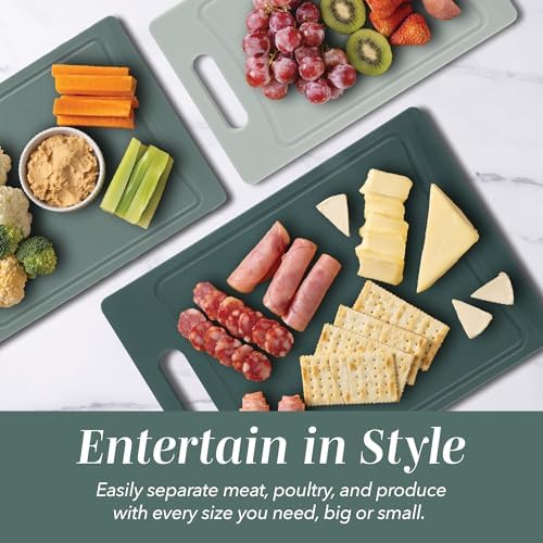 COOK WITH COLOR Non-Slip Cutting Board Set – Kitchen Essentials with Easy Grip Handle for Meat, Veggies, and Fruits, 4 Cutting Boards, Mint
