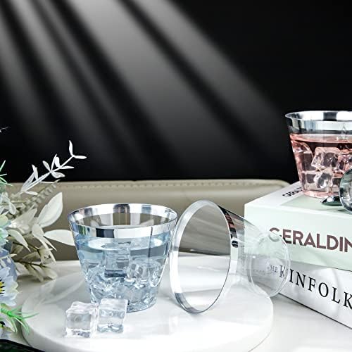 I00000 200PCS Silver Plastic Cups, 9 OZ Disposable Clear Plastic Cups