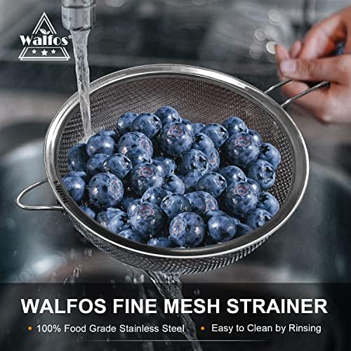 Walfos 9.35 Inch Large Fine Mesh Strainer, Stainless Steel 30 Mesh Sieve with Sturdy Handle, Kitchen Food Strainers Sifters for Rice, Quinoa, Pasta, Fruits, Vegetables, etc.