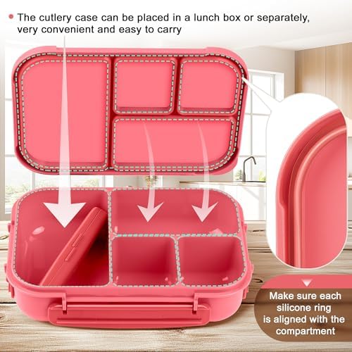 Amathley Lunch Box Kids,Bento Box Adult,Leakproof Lunch Containers for Adults/Kids/Toddler,1200ML-4 Compartments bento Lunch box with Utensil,Microwave & Dishwasher & Freezer Safe (Pink Berry)