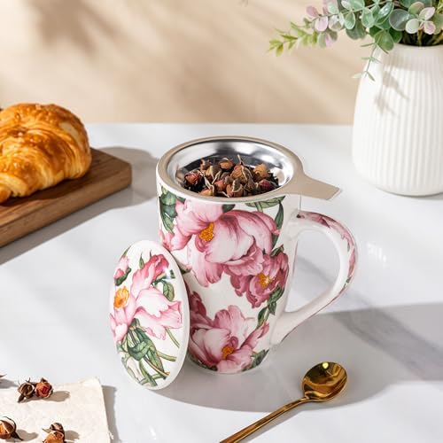 AmorArc Tea Cup With Infuser and Lid, 18oz Loose Leaf Tea Mug With Steeper