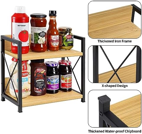 Giikin Countertop Shelf Organizer, 2 Tier Kitchen Spice Rack Organizer for Countertop, Wood Coffee Counter Shelf Organizer for Home (Bamboo, S)