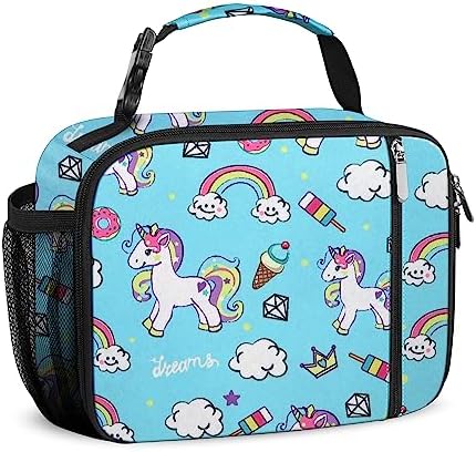 esouler Lunch Box Kids Insulated Lunch Bag for Boys & Girls Durable Children Lunchbox for School with Water Bottle Holder-Blue Unicorn