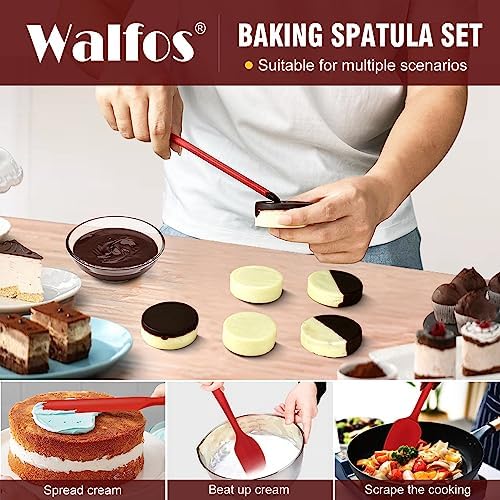 Walfos Silicone Spatula Set of 5-600°F Heat Resistant Kitchen Scraper Spatulas, Strong Steel Core and One-Pieces Seamless Design, Great for Cooking Mixing & Baking - BPA Free & Dishwasher Safe (Red)