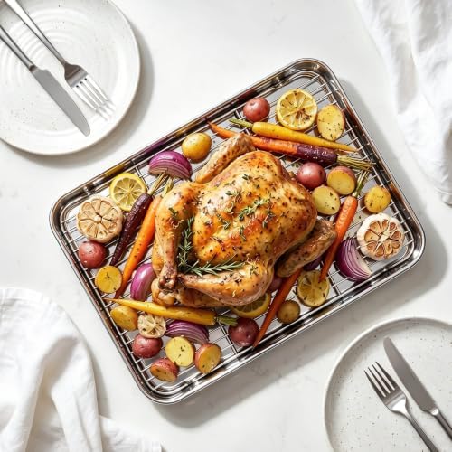 Homikit Baking Sheet with Wire Rack Set (4 Pans + 4 Racks), 16/12/10/9 Inch