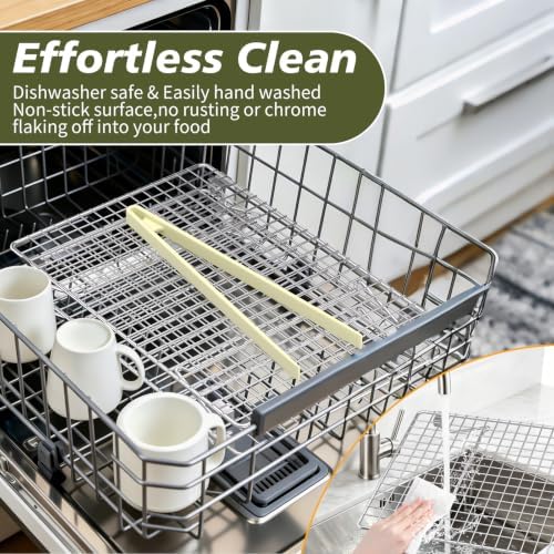 13 * 9.4 IN 2-Tier 304 Stainless Steel Cooling Rack with a kitchen tong