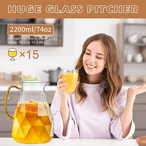 Glass Pitcher, 2.2 Liter Water Pitcher With Lid