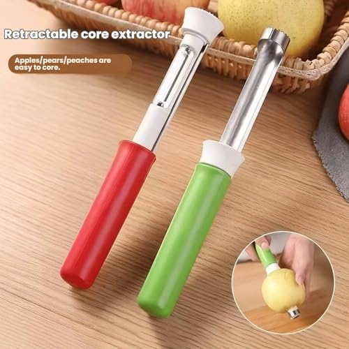2 in 1 Stainless Steel Apple Corer Peeler Kitchen Gadget (Red)