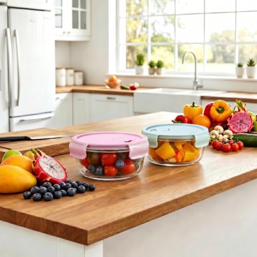 4 Pack 12oz Glass Meal Prep Containers, Glass Food Storage Containers with Airtight Lids, Leak Proof, Easy to Clean, Microwave, Dishwasher, Oven, and Freezer Safe
