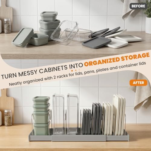 2 Pack Expandable Pot Lid Organizers with 10 Adjustable Dividers
