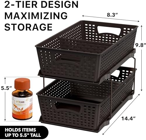 Simple Houseware 2 Tier Pull-Out Sliding Drawer Under Sink Storage, Brown