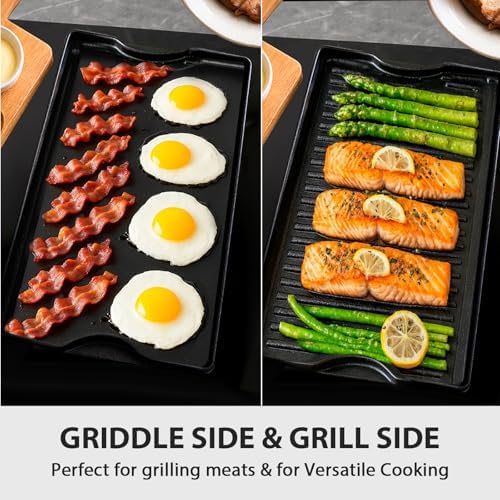 Utheer Reversible Griddle Kit, 19.5 x 10.5 Inch Ceramic Cast Iron Flat Top